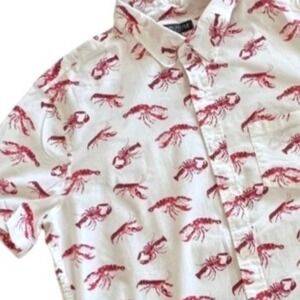 J Crew Mercantile Shirt Mens L Preppy Lobster New England Short Sleeve Coastal